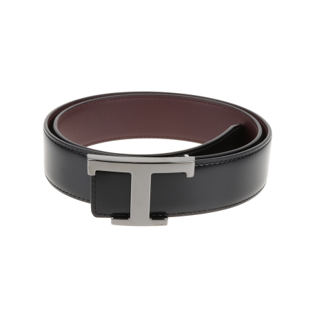 Tod's cintura uomo reversibile in pelle nero e bordeaux con fibbia t