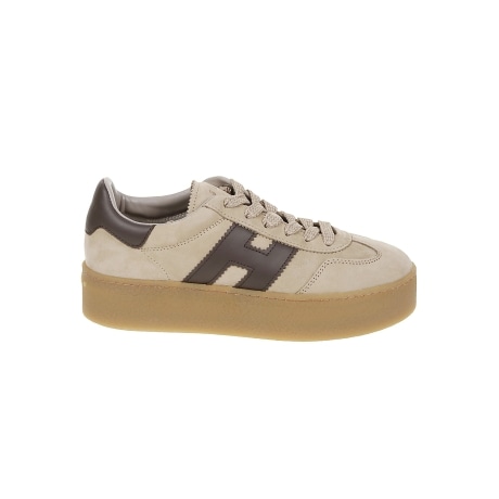 Hogan scarpe donna cool in camoscio beige e pelle marrone