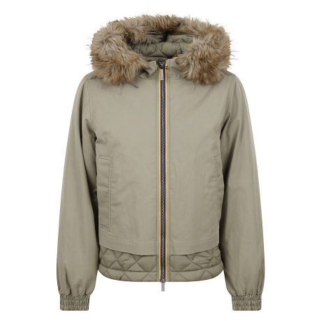 Kway giubbotto corto donna con cappuccio in faux fur verde