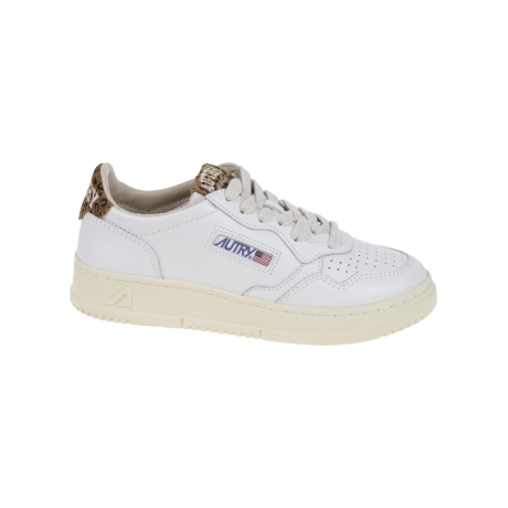 Autry scarpe donna medalist low in pelle bianca e suede leopardato