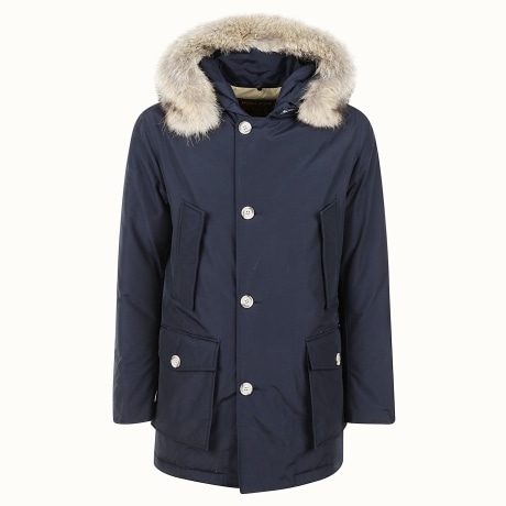 Woolrich arctic parka uomo in ramar cloth con pelliccia removibile blu