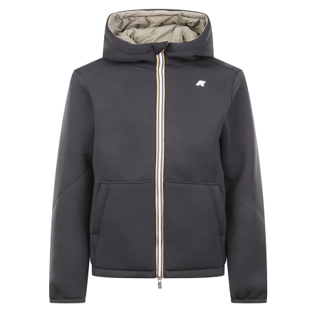 Kway giubbotto corto uomo reversibile in tessuto impermeabile e scuba verde e nero