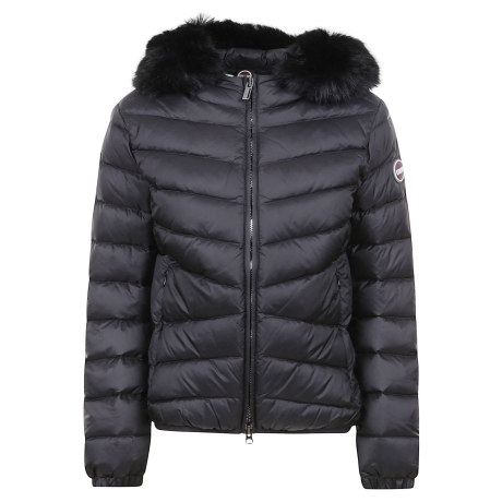 Colmar piumino donna con cappuccio e pelliccia sintetica nero