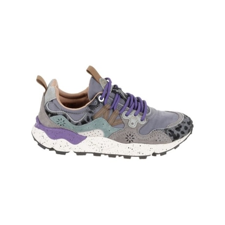 Flower Mountain sneakers donna in suede e tessuto tecnico viola e animalier