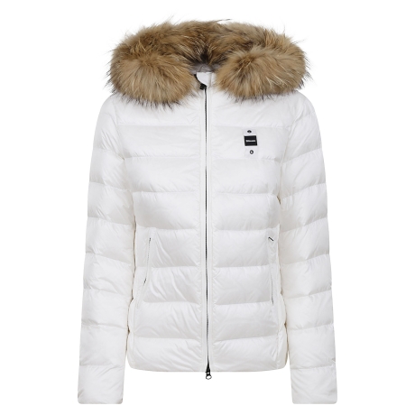 Blauer piumino donna con pelliccia bianco
