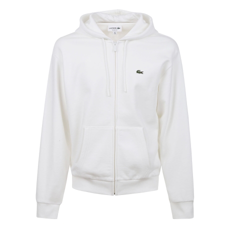 Lacoste felpa uomo con cappuccio e zip in cotone felpato bianco