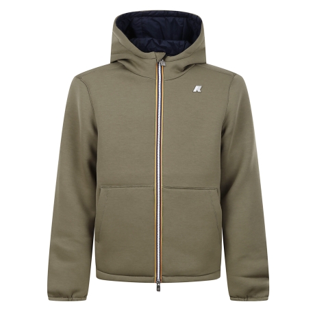 Kway giubbotto corto uomo reversibile in tessuto impermeabile e scuba blu e verde