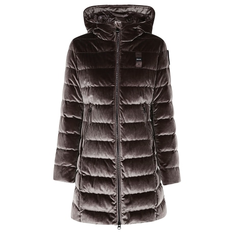 Blauer piumino lungo donna in velluto lucido marrone