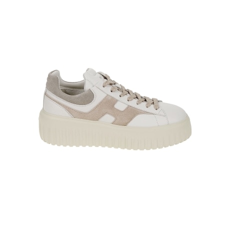 Hogan scarpe donna h-stripes in pelle bianca e beige