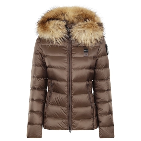 Blauer piumino donna con pelliccia marrone