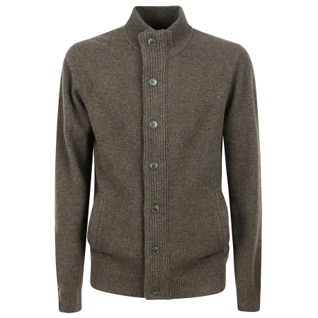 Barbour cardigan uomo con zip bottoni toppe doppio lambswool verde