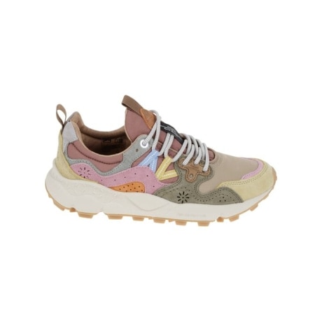 Flower Mountain sneakers donna in suede e tessuto tecnico verde militare e rosa