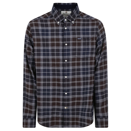 Barbour camicia tartan uomo in cotone blu e marrone