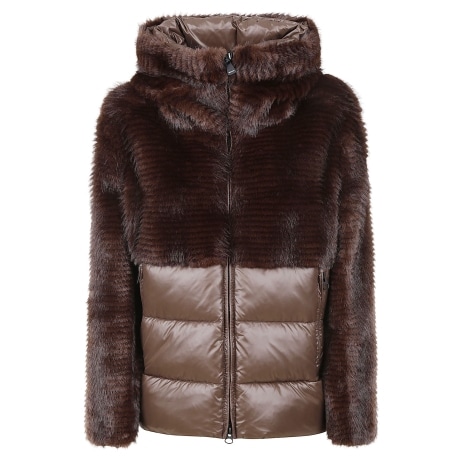 Blauer giubbotto donna in ecopelliccia e nylon marrone