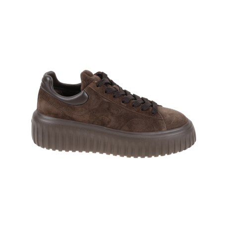 Hogan scarpa donna h-stripes in pelle scamosciata marrone