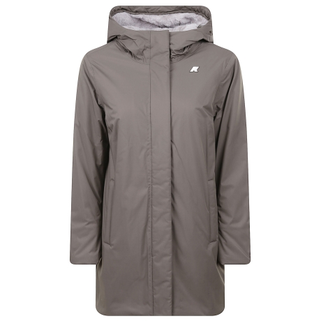 Kway giubbotto lungo donna impermeabile ed interno in faux fur tortora