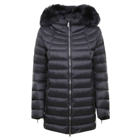 Colmar piumino donna a trapezio con pelliccia sintetica nero