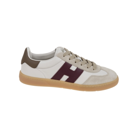 Hogan scarpe donna cool in camoscio beige e pelle bordeaux
