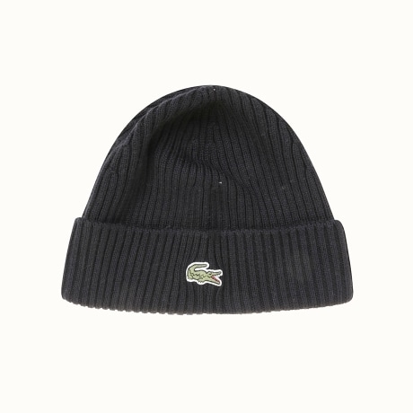Lacoste cappello uomo a coste in lana spazzolata nero