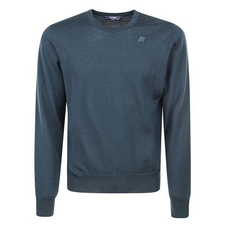 Kway maglia girocollo uomo  in lana merino verde ottanio