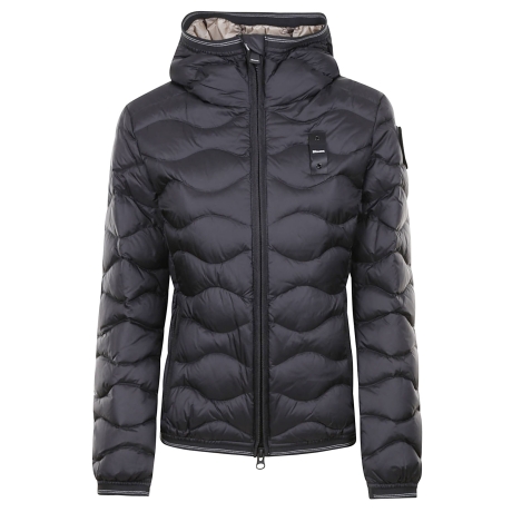 Blauer giubbotto donna ad onde con cappuccio nero