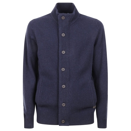 Barbour cardigan uomo con zip bottoni toppe doppio lambswool blu