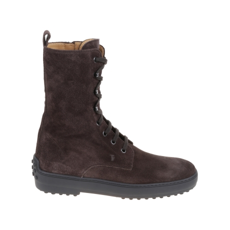 Tod's stivaletto alto donna con gommini in camoscio marrone